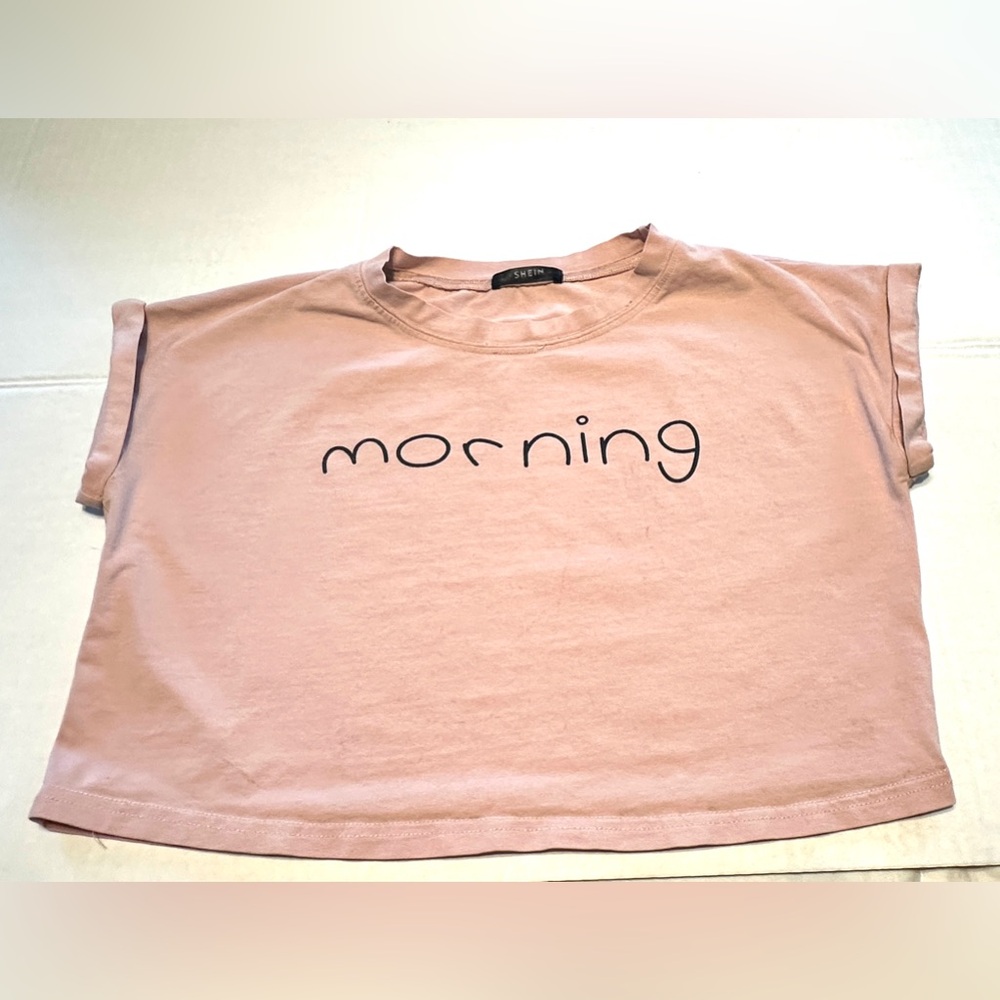 Last chance! SHEIN girls light pink oversized T-shirt with print “Morning”